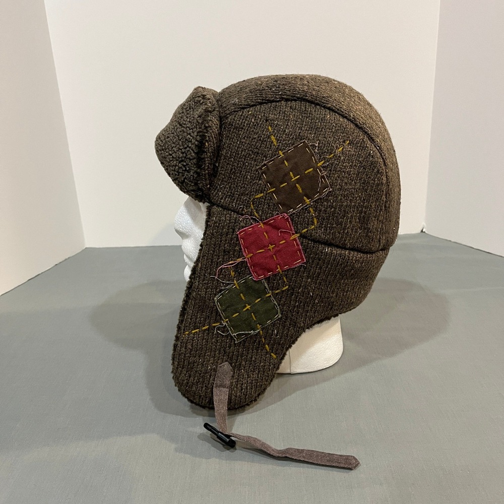 Dorfman Pacific Co. Trapper Hat Men L/XL Brown Patchwork Knit Aviator Fleece